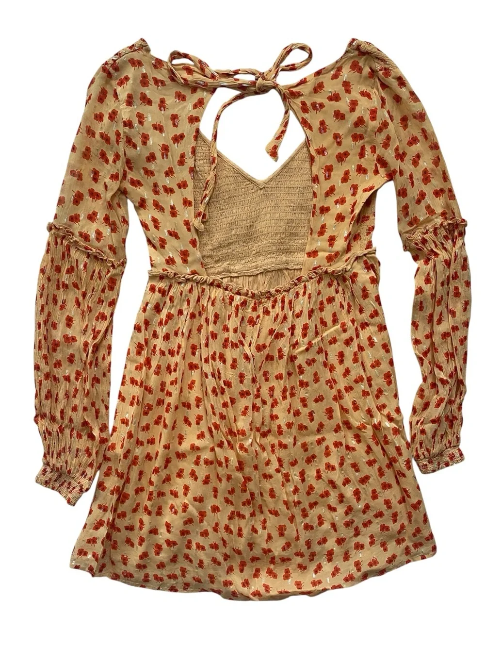 Free People Maria Floral Mini Dress Women's Size XS Orange Floral Boho Smocked